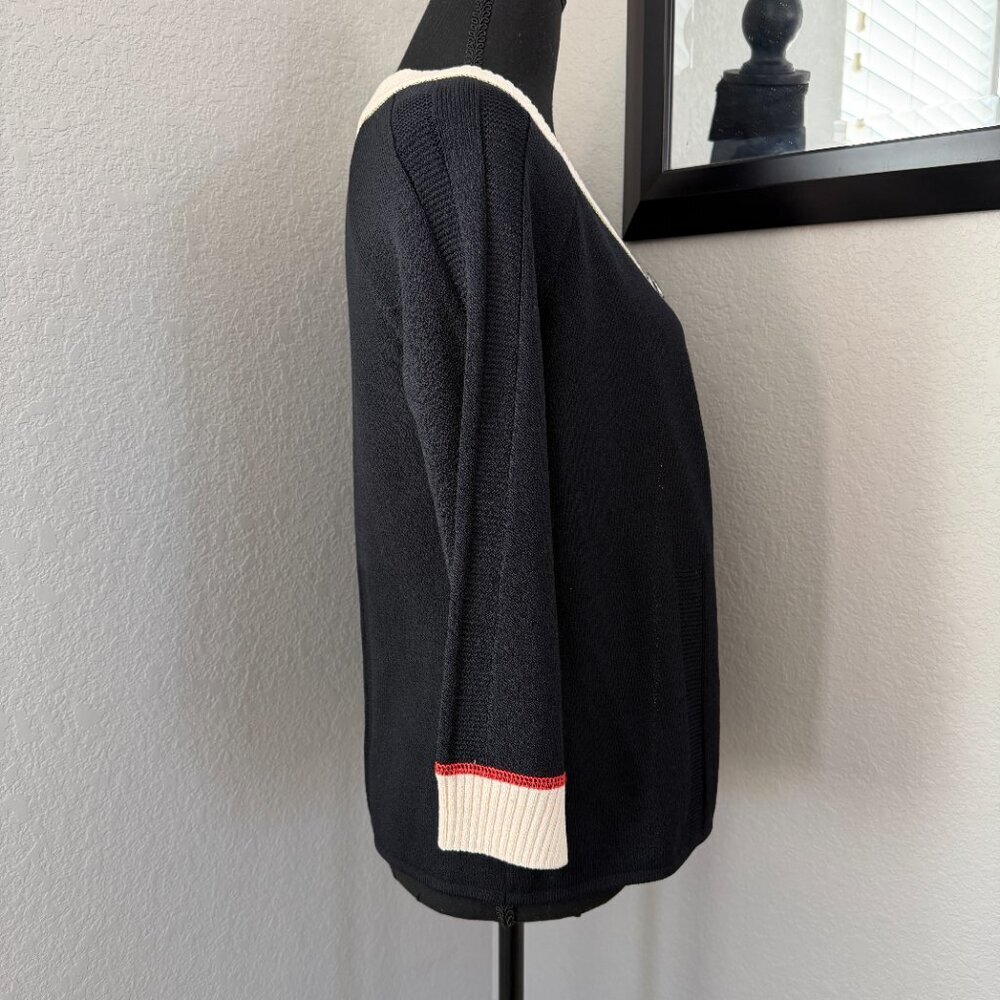 ST. JOHN Sport Wool Cardigan Sweater Black Cream Button Front Small - Picture 4 of 12